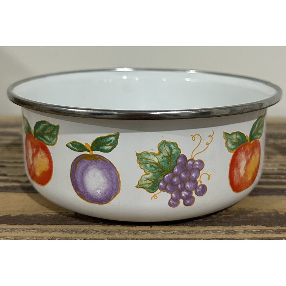 Vintage Enamel Fruit Accent Mixing Bowl 6” Diameter Made In Indonesia
